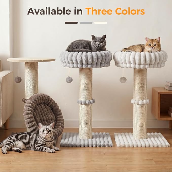Avont 28.7" Sisal Cat Scratching Post with Large Plush Perch, Cream | Large Cat Scratcher Tower & Plush Elevated Cat Bed with Removable & Washable Cover, Sturdy Cat Perch for Indoor Cats - Image 7
