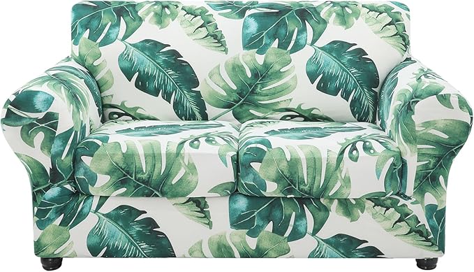 hyha Stretch Couch Cover, Sofa Covers for 2 Separate Cushion Couch Washable | Loveseat Cover, Floral Pattern, Printed, 3 Pieces, 2 Seater Furniture Protector with Elastic Bottom for Dogs, Pet Friendly by hyha