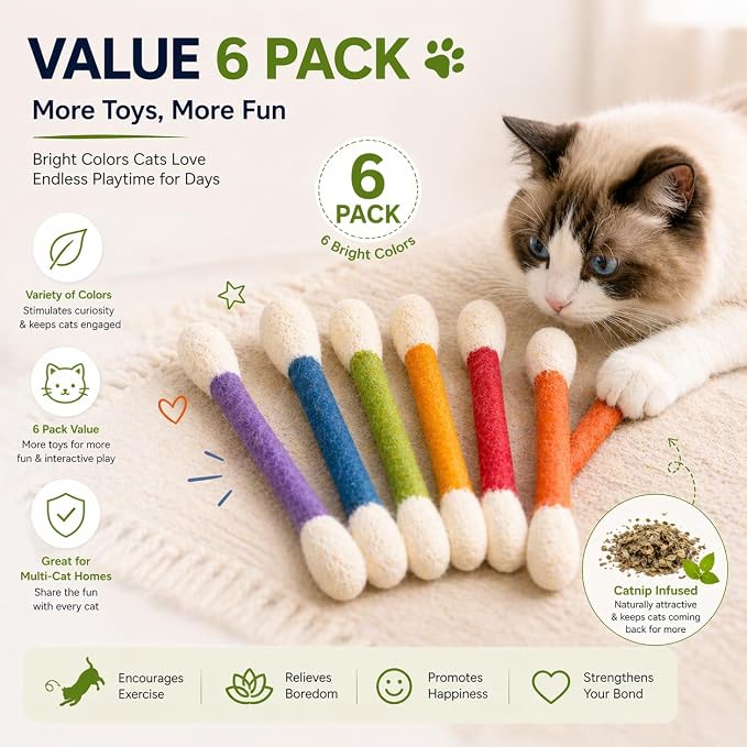 Giant Catnip Cat Toys for Indoor Cats, 6 Pack Interactive Cat Toy, Oversized Cotton Swab Design, Kitten Toys for Boredom Relief, Exercise & Play - Image 6