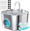 Stainless Steel Cat Water Fountain: 108oz/3.2L Pet Water Fountains Cat Watering Fountain Indoor Automatic Waterer Dispenser for Drinking Small Dogs Water Bowl Metal Kitty Faucet Watering Supplies by HOOISE