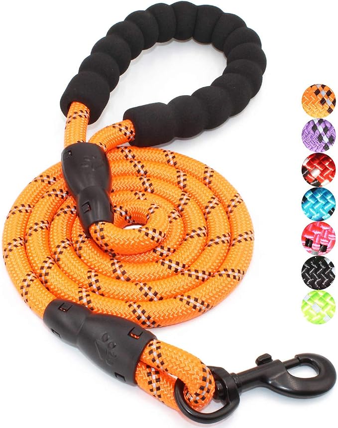 2/4/5/6 FT Dog Leash with Comfortable Padded Handle and Highly Reflective Threads for Small Medium and Large Dogs (5FT-1/2'', Orange) by BAAPET