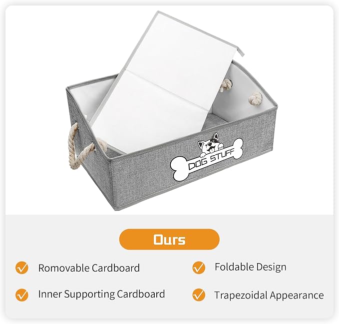 Dog Toy Basket, Storage Bin, Collapsible Box for Pet Accessories | Fabric Container With Handle, Trapezoid Holder for Small Medium dogs, Organizer for Living Room, Light Gray - Image 6