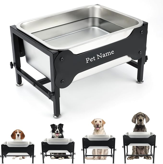 4 Gallon Elevated Dog Water Bowl, 4-Height Stand for Large Dogs | 4 Gallon Stainless Steel Bowl, 4 Heights 9.65-15.16 in, Non-Slip Feet, Indoor Outdoor Use, Easy-Clean Surface, Large Breeds by Lonepetu