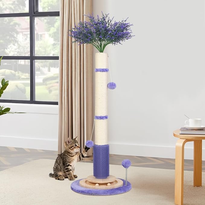 45" Tall Cat Scratching Post for Large,Heavy Duty Scratcher Tree | Solid Wood Base,3.5" Sisal Post,Hanging Ball Toy,Self-Grooming Brush,Interactive Ball Track,Stylish Decor for Any Home - Image 9