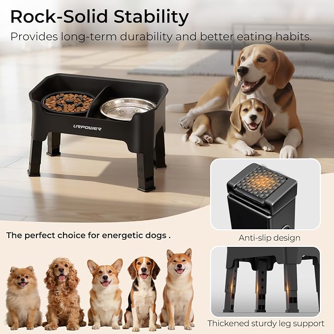 URPOWER Mess Proof Elevated Dog Bowls for Small Dogs with Slow Feeder | No Spill Water Bowl, Slow Feeder Dog Bowls, Non-Slip Food and Water Bowl Set for Small, Medium & Large Dogs - Image 7