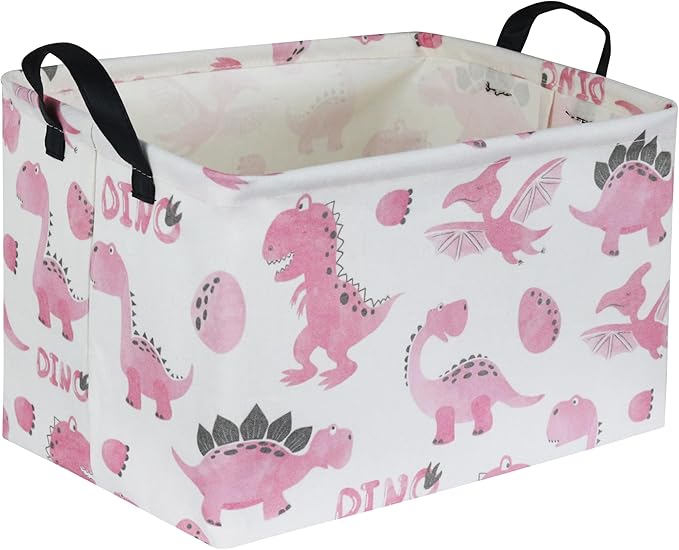 Rectangular Pink Baskets,Dinosaur Basket Cute Storage Basket Organizer for Kids Room Dinosaur Decor ,Clothers,Toys Box,Books,Kid's Gifts Storage. (Pink Dinosaur) by Sanjiaofen