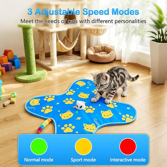 Interactive Cat Toys for Indoor Cats, Rechargeable Hide & Seek Toy | Touch Activated, 3 Speed Modes, 10-Min Auto off, Bird Chirps(can turn off), Hidden Feather Wand for Bored Adult Cats, Blue - Image 4