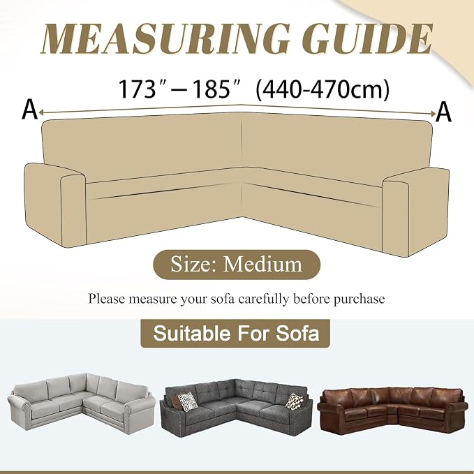 ALIECOM Corner Sectional Couch Covers Washable Sofa Cover L Shaped Couch Cover for Dogs Pets Stretch Soft Sectional Slipcovers with Non Slip Strips U Shape Furniture Protector (Dark Brown, Medium) - Image 3