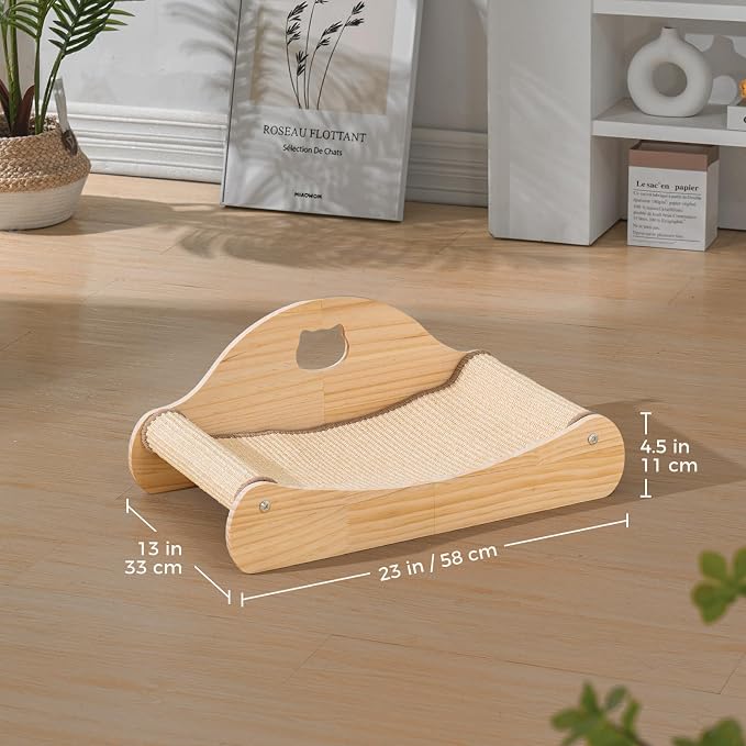 Avont Sisal Cat Scratcher Bed for Indoor Cats, Solid Wood Scratching Lounge | No-Mess Horizontal Scratcher -Large - Image 5