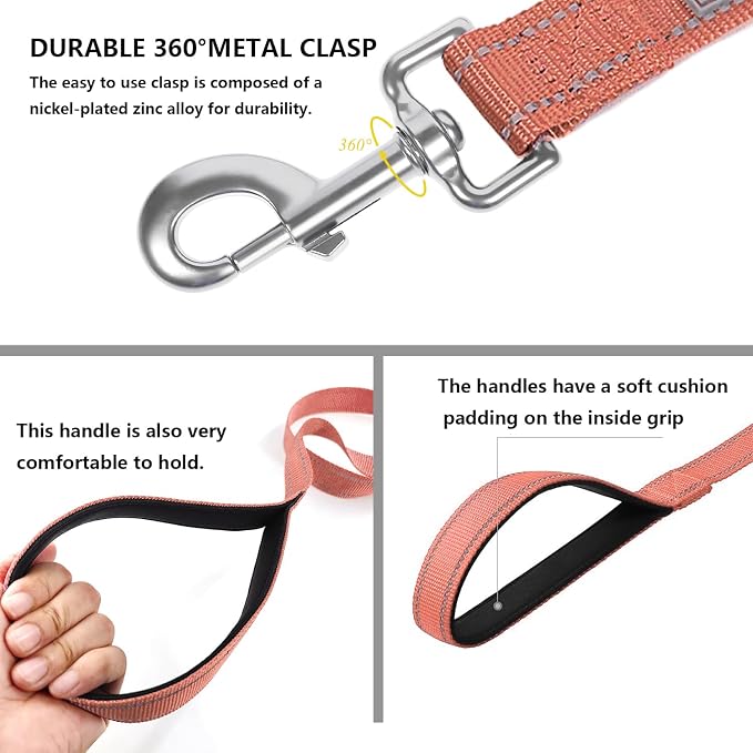 6 FT Basic Dog Leash for Medium Dogs,Coral | Padded Handle,Metal D-Ring,Heavy Duty Nylon Webbing, for Walking & Training - Image 4