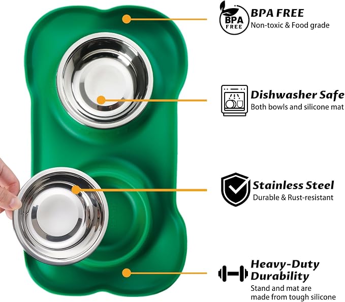 Hubulk Pet Dog Bowls 2 Stainless Steel Dog Bowl with No Spill Non-Skid Silicone Mat + Pet Food Scoop Water and Food Feeder Bowls for Feeding Small Medium Large Dogs Cats Puppies (Medium, Hunter Green) - Image 2