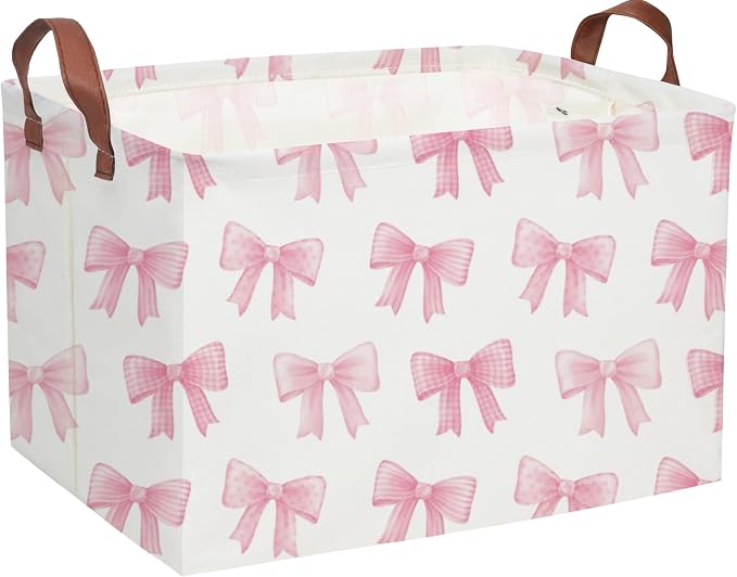 Sanjiaofeng Rectangular Kids Basket Pink Storage Bins,Girls Storage Baskets with Handles.Clothers,Toys,Books,Kid's Gifts Storage. (Pink Bowknot) by Sanjiaofen