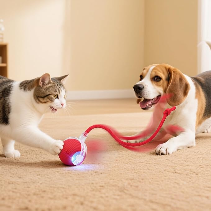 Interactive Automatic Rolling Electronic Stimulation Chase Ball Cat Dog Toy | Smart Electric Moving Stimulating Rechargeable Motion Activated Self Play Teaser for Boredom Small Dog Puppy Pet, with Rope - Image 6