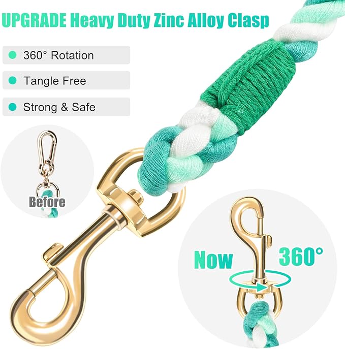 6 FT Handmade Rope Dog Leash for Small Medium and Large Dogs | Soft and Comfortable Grip, New Golden Heavy Duty Metal Clasp, Moss Green - Image 4