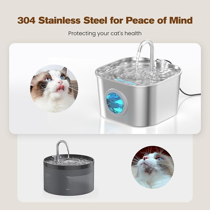 Stainless Steel Cat Water Fountain: 108oz/3.2L Pet Water Fountains Cat Watering Fountain Indoor Automatic Waterer Dispenser for Drinking Small Dogs Water Bowl Metal Kitty Faucet Watering Supplies - Image 2