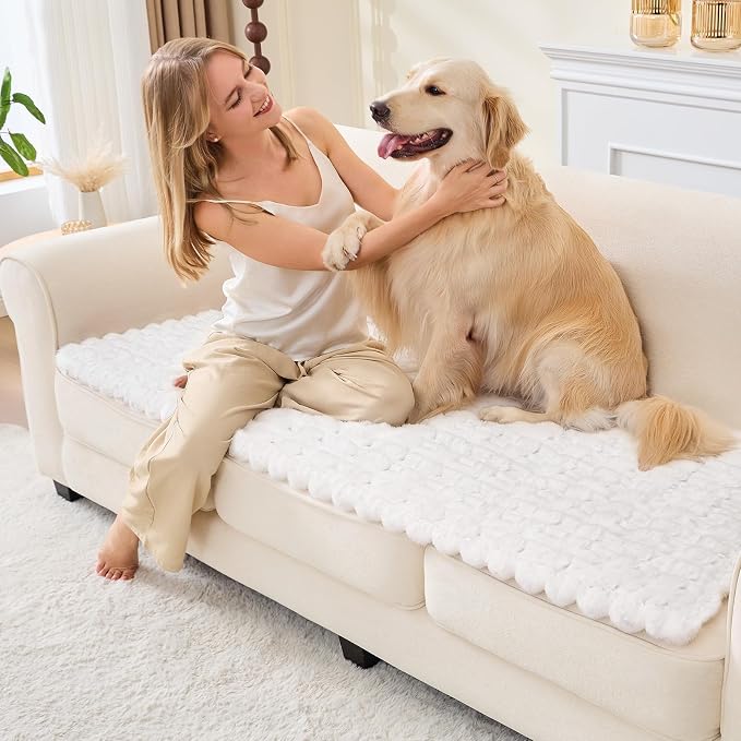 Waterproof Dog Couch Cover, Non Slip Pet Sofa Protector, Thick Fuzzy Couch Cover for Dogs, Machine Washable Furniture Protector, Scratch Resistant Pet Couch Mat(White, 28" x 71"/70 x 180cm) - Image 9