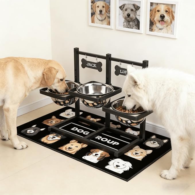 Elevated Dog Bowls for Large Dogs, 6 Height Adjustable Raised Stand with Mat, Two Signature Cards and Three 1700ML Bowls, for Large Breed and Multi-Pet Households - Image 6