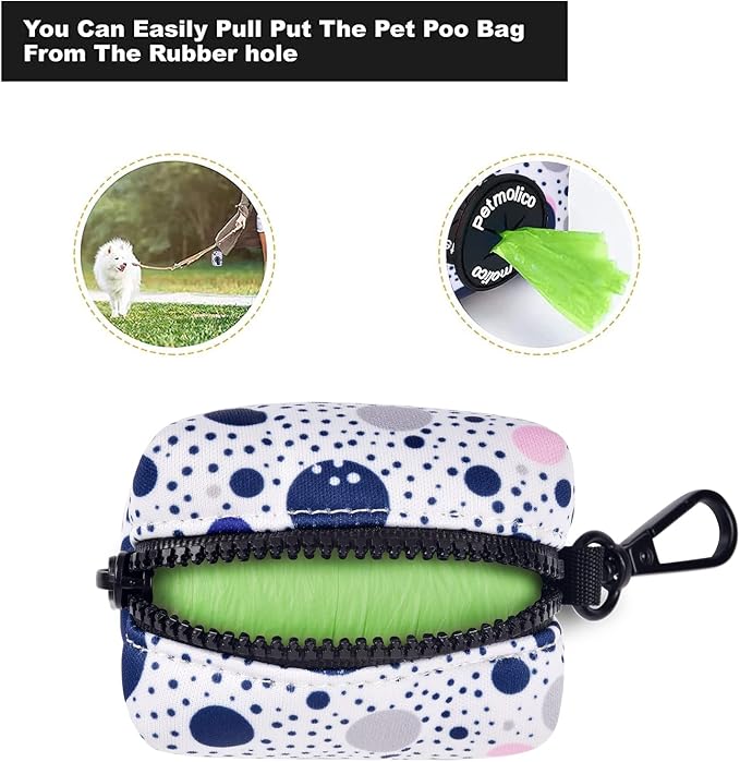 Petmolico Dog Poop Bag Holder Dispenser 2 Pack, Blue Dots | Zippered pouch fits any leash, includes free roll of bags, lightweight & portable for daily walks, travel & outdoor use - Image 2