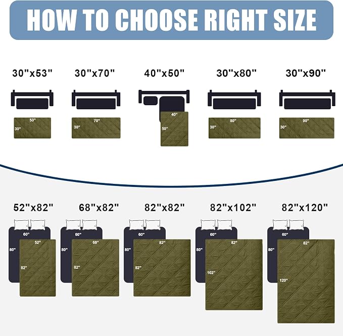 Smiry Waterproof Reversible Pet Couch Covers for Dogs | Pet Friendly, Soft Fabric, Washable Sofa Furniture Protector for Dogs Cat Kids, Checkered (30"x80", Green/Navy) - Image 6
