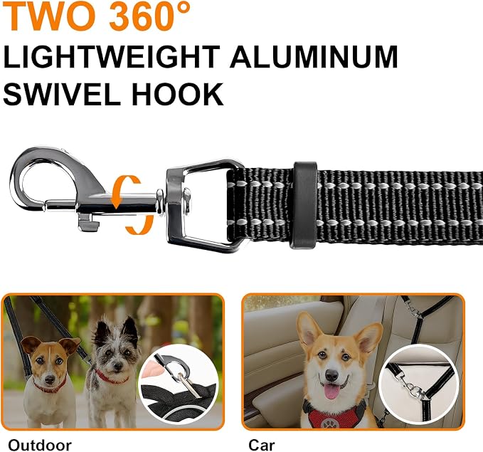 MingXpet Double Dog Leash for Two Dogs, No Pull Dog Leash, 360° Swivel No Tangle for Small Dogs Walking & Training, Shock Absorbing Reflective Bungee, Black - Image 3