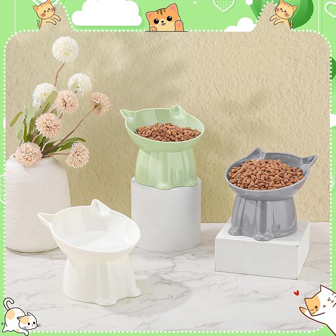 3 Pcs Elevated Cat Bowls 15°Raised Cat Food Bowl with Silicone Mat 3 Colors | Whisker Friendly Anti Vomiting Cats Dishes Pet Food and Water Bowls for Indoor Cats Kittens - Image 7