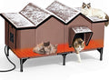 Heated Outdoor Cat House with Heating Pad, XX-Large, Brown by GUZROK