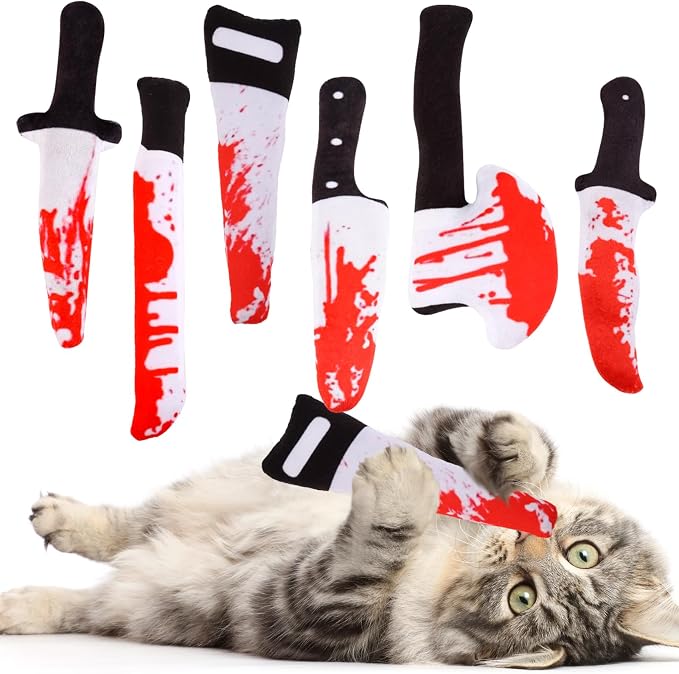 FOIMAS 6pcs Catnip Toys,Knife Shaped Catnip Toys Horror Teething Chew Plush Toys for Cat Kitten Teeth Cleaning Inreractive Toys Indoor Outdoor Halloween Christmas by FOIMASLLC