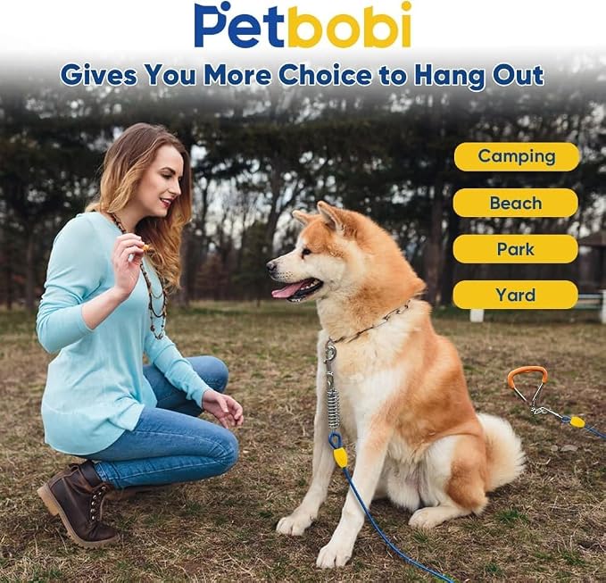 Petbobi Dog Tie Out Cable and Stake, 30ft Heavy Duty Dog Leads for Yard | 4in Shock Spring, 16in Spiral Ground Anchor, 360° No-Tangle Swivel, Chew-Proof Rustproof Wire, Up to 120 lbs, Outdoor Camping - Image 5