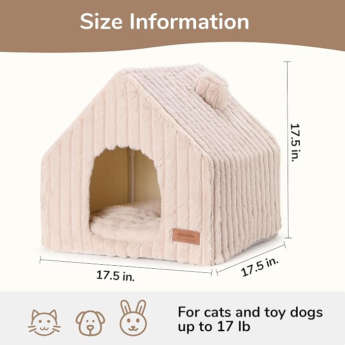 FUKUMARU Cat Bed Cave, Enclosed Washable Covered Dog Bed with Support Frame | Large Cat House for Indoor Cats, Cozy Cat Hideaway for Anxious Cats, Soft Plush Faux Fur Cat Tent Bed, Non-Slip Bottom - Image 5