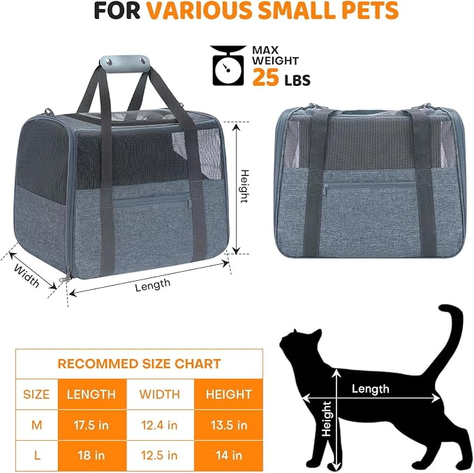 JUNGYOUN Premium ​Cat Carrier - ​Pet Carrier for Cat & Small Dogs up to 15lbs - ​Airline Approved Travel Dog Carrier with Anti-Escape Zippers, Collapsible Travel Bowl & Padded Strap - Image 6
