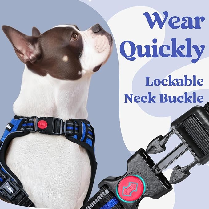 rabbitgoo Dog Harness for Large, Updated Easy On & Off with 3 Buckles | No Pull No Choke, Walking with 2 Clips and Handle, Adjustable Soft Reflective, Blue, X-large - Image 2