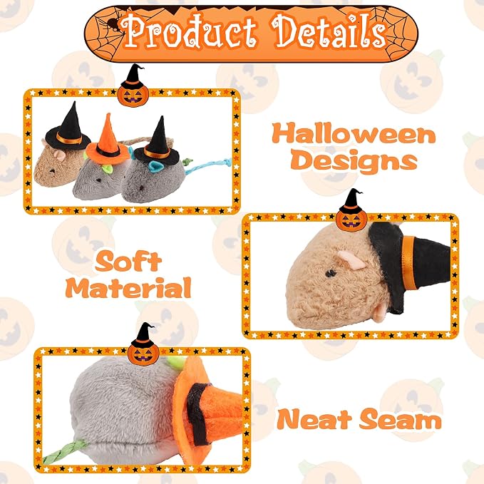 FOIMAS Halloween Catnip Toys,Witch Mouse Catnip Toy Chew Bite Plush Mice Toy for Cat Interactive, Pack of 6 - Image 4