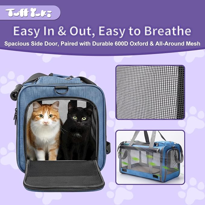 Pet Carrier for Medium-Small Cats, Collapsible Cat Carrier and Soft-Sided Pet Carrier for Medium Big Cats and Puppy Up to 17lbs, 2-Way Entry with Privacy Cover, Travel Bag L18.12”X11.81”X11.81” - Image 7