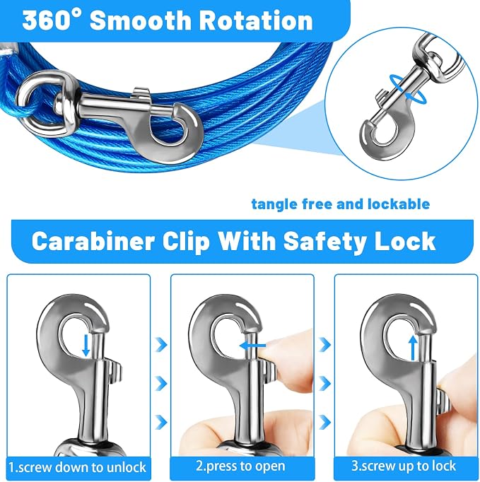 Dog Tie Out Cable, Dog Runner Cable | 10/15/20/25/30/50 FT Steel Cable with Sturdy Clips, Suitable for Yard Outdoor Use, Holds Large Dogs up to 165 Lbs - Image 2