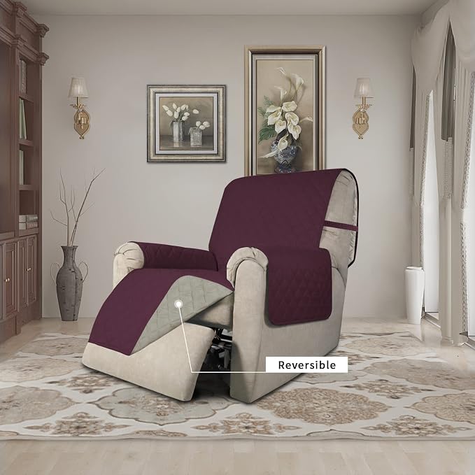 Easy-Going Reversible Couch Cover, Recliner 22 in, Wine/Beige | Machine Washable Slipcover For Dogs, Water Resistant Furniture Mat For Living Room, Non-Slip Sofa Cover, Pet Friendly - Image 2