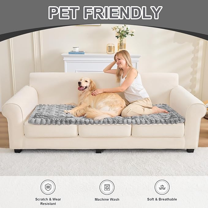 Waterproof Dog Couch Cover, Non Slip Pet Sofa Protector, Thick Fuzzy Couch Cover for Dogs, Machine Washable Furniture Protector, Scratch Resistant Pet Couch Mat(Light Gray, 28" x 83"/70 x 210cm) - Image 8