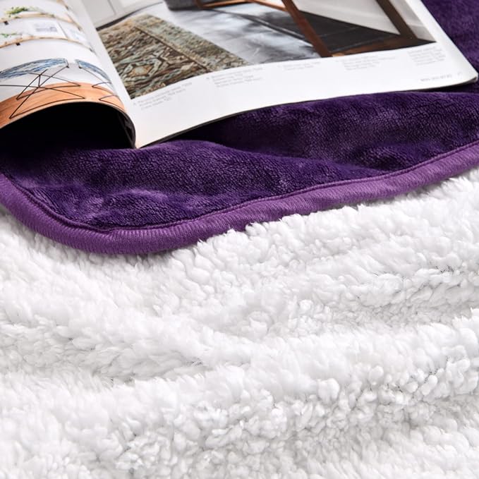Soft Waterproof Blanket for Bed Couch Sofa, Dark Purple, 60x80inches | Liquid Pee Proof Pet Blanket for Dog Puppy Cat, Reversible Sherpa Fleece Blanket for Couch Cover, Furniture Protector - Image 6