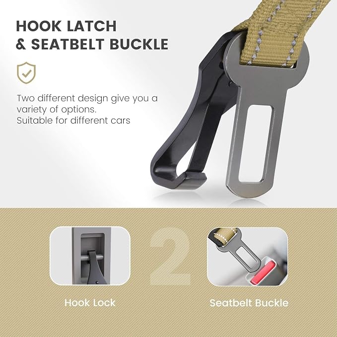 IOKHEIRA Dog Seat Belt 3-in-1 Car Harness for Pets Adjustable Safety Seatbelt Nylon Reflective Bungee Fabric Dog Car Harness with Clip Hook Latch & Buckle, Swivel Zinc Alloy Carabiner (Green) - Image 2