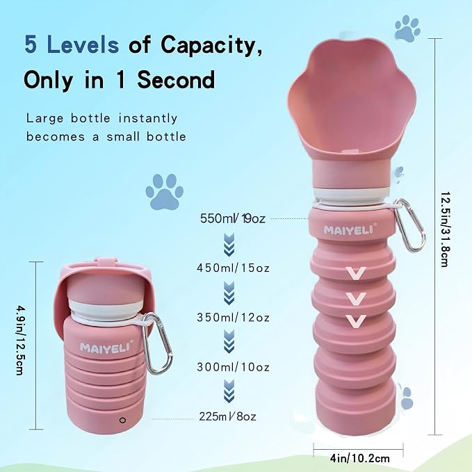 Portable Dog Water Bottle, Leak-Proof Silicone Bowl 225–550ml | Portable dog water bottle with five capacities and a leak-proof squeeze design for daily walks and outdoor activities. - Image 2