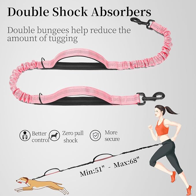 Hands Free Dog Leash with Zipper Pouch, Baby Pink, 8-25 lbs, Medium | Waist Leash, Dual Padded Handles, Shock-Absorbing Bungee, Adjustable Waist Belt, Walking and Running - Image 5