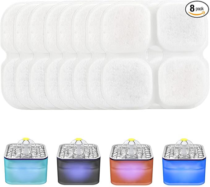 Wonder Creature Crystal Cat Water Fountain Filter Replacement 8 Pack | Replacement Filters for Crystal Cat Water Fountain, Compatible with 3L/101oz Models, Removes Odors, Hair and Debris by WonderCreature