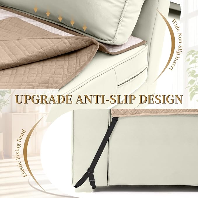 Velvet 100% Waterproof Loveseat Covers Washable Love Seat Couch Covers for 2 Cushion Couch Sofa Pet Friendly Sofa Slipcovers Dogs Furniture Protector with Pockets (Medium-XL, Light Brown) - Image 3