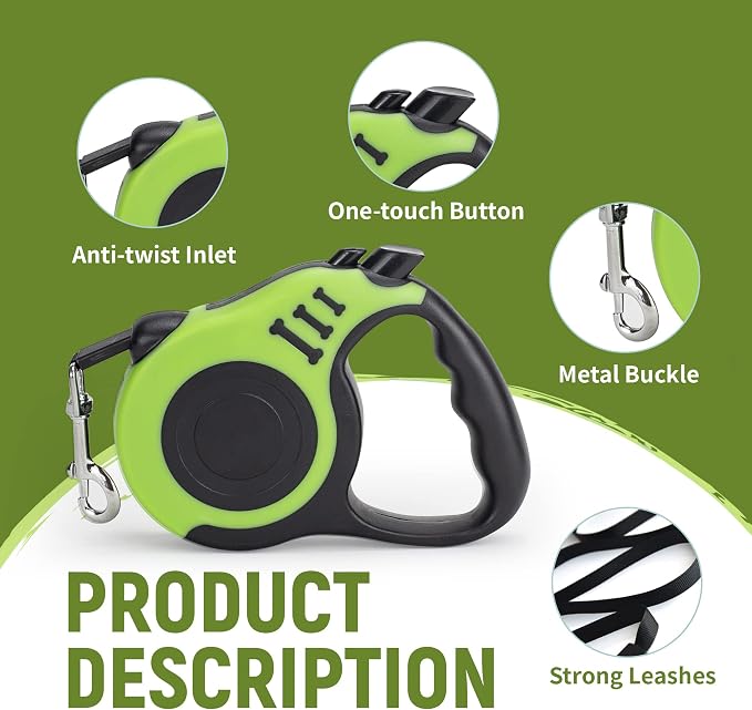 Retractable Dog Leash Automatic Telescopic Tractor Dog Tape | Pet Tape 10/16 FT Durable and Convenient, with Folding Bowl, Dispenser, Rubbish Bags, Suitable for Small and Medium Dogs - Image 5