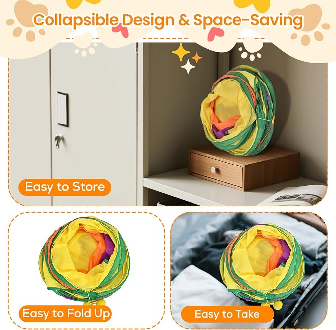 Petizer H-4-Way Collapsible Cat Tunnels for Kittens Indoor Entertainment, Washable Cute Cat Tube Toys with Interactive Playing Balls,Tear-Resistant Pet Tube, Cats, Kitten, Kitty, Puppy, Rabbit - Image 6