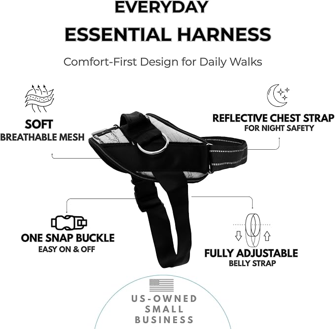 ShawnCo Essential Dog Harness, No-Pull Pet Vest (White Marble,S) | 3 Leash Clips, Easy On, No-Choke, Reflective, Adjustable Fit, Padded Comfort, Control Handle, For Small, Medium & Large Dogs - Image 2