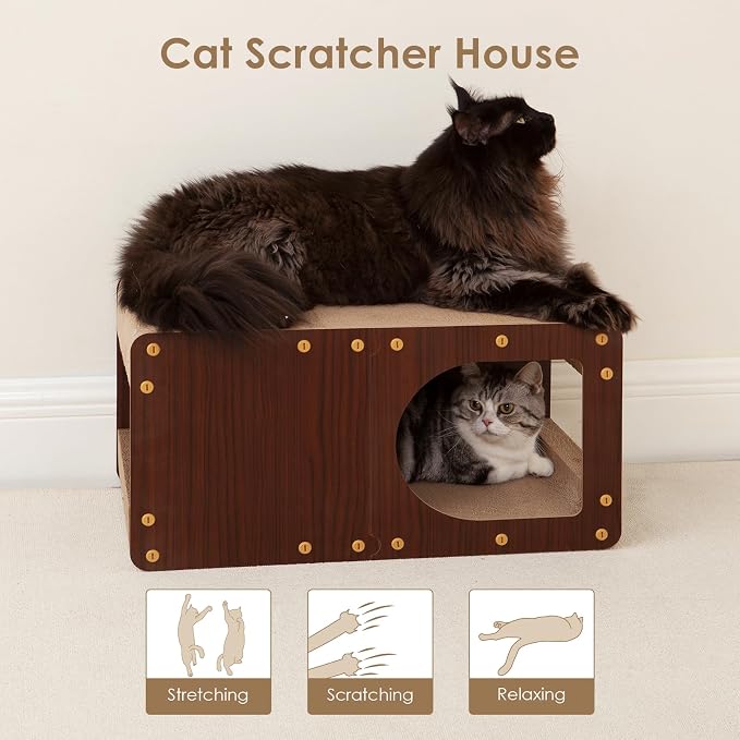 EHEYCIGA Cardboard Cat Scratcher House, 23-Inch Cat Scratch pad, Dark Brown | Cat Scratching Board for Indoor Cats, High-density Corrugated Paper, Multi-function, Anti-scratch, Easy Install, Extra Large - Image 8
