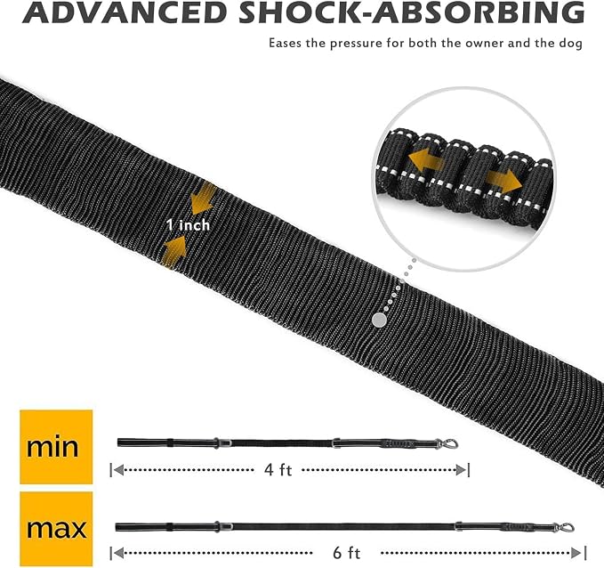 Heavy Duty Bungee Dog Leash with Locking Carabiner for Large Dogs | No Pull Bungee Shock Absorbing, 2 Padded Handles for control, Fits 60-150 lbs Dogs, Seatbelt Buckle, Reflective - Image 6