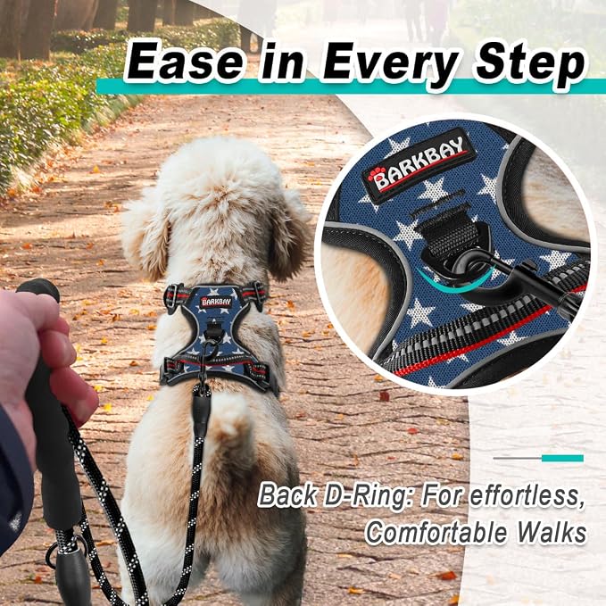 BARKBAY Dog Harness for Small Sized Dog No Pull Mesh 2 Clips Dog Vest | Control Handle,Comfort,Heavy Duty,Adjustable Reflective,Perfect for Outdoor Training, Walking,Hiking(S,Blue Star Mesh) - Image 3