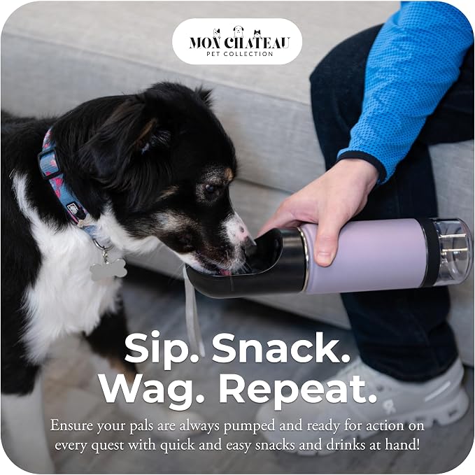 Mon Chateau 14oz Portable Dog Water Bottle with 4 oz Snack Storage, Double Walled Stainless Steel Body, Leak-Proof, Dishwasher Safe Pet Travel Bottle for Dogs, Cats & Outdoor Use, Mint Green | 4oz Snack Compartment, Double Walled Stainless Steel, Leak-... - Image 2