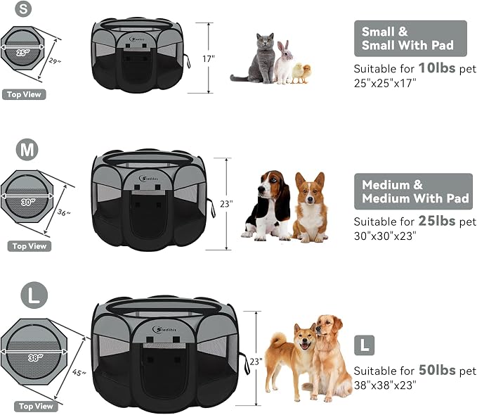 Siedihit Playpen for Middle Dog Cat, Dogs Tent Crate Cage Indoor | Outdoor, Portable Pop Up Dog Kennel with Carrying Bag for Rabbits (Dark Grey with Pad, Medium) - Image 2